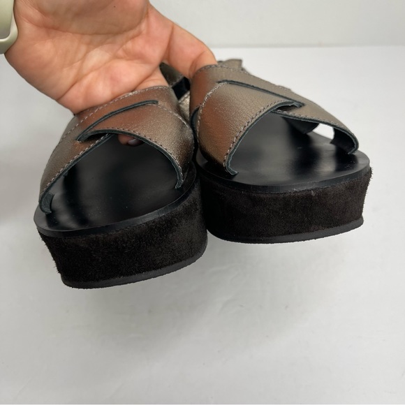 Kork-Ease AVA CLASSIC Leather Platform Wedge Sandals Black Silver Metallic Sz 37 - Picture 14 of 15